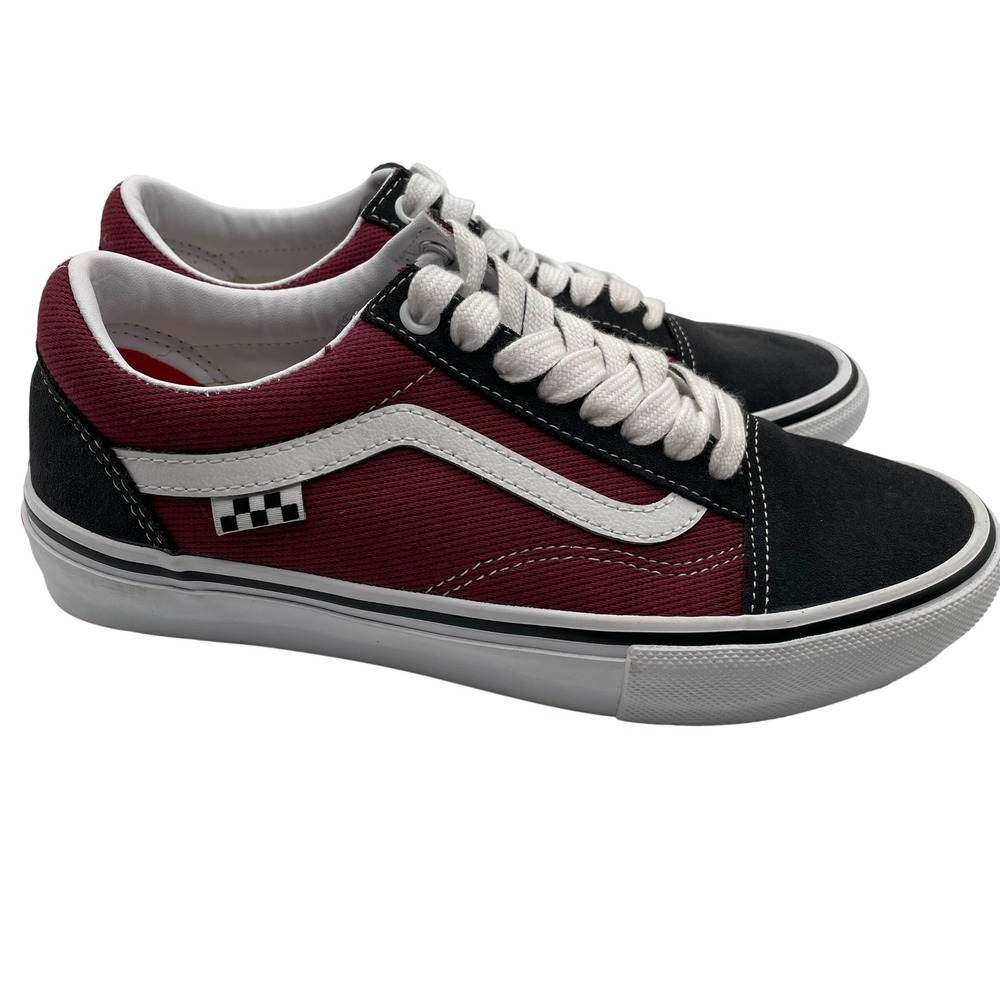Vans Skate Old‎ Skool Burgundy Black Suede Leather Canvas Mens 6.5 Unisex Retro